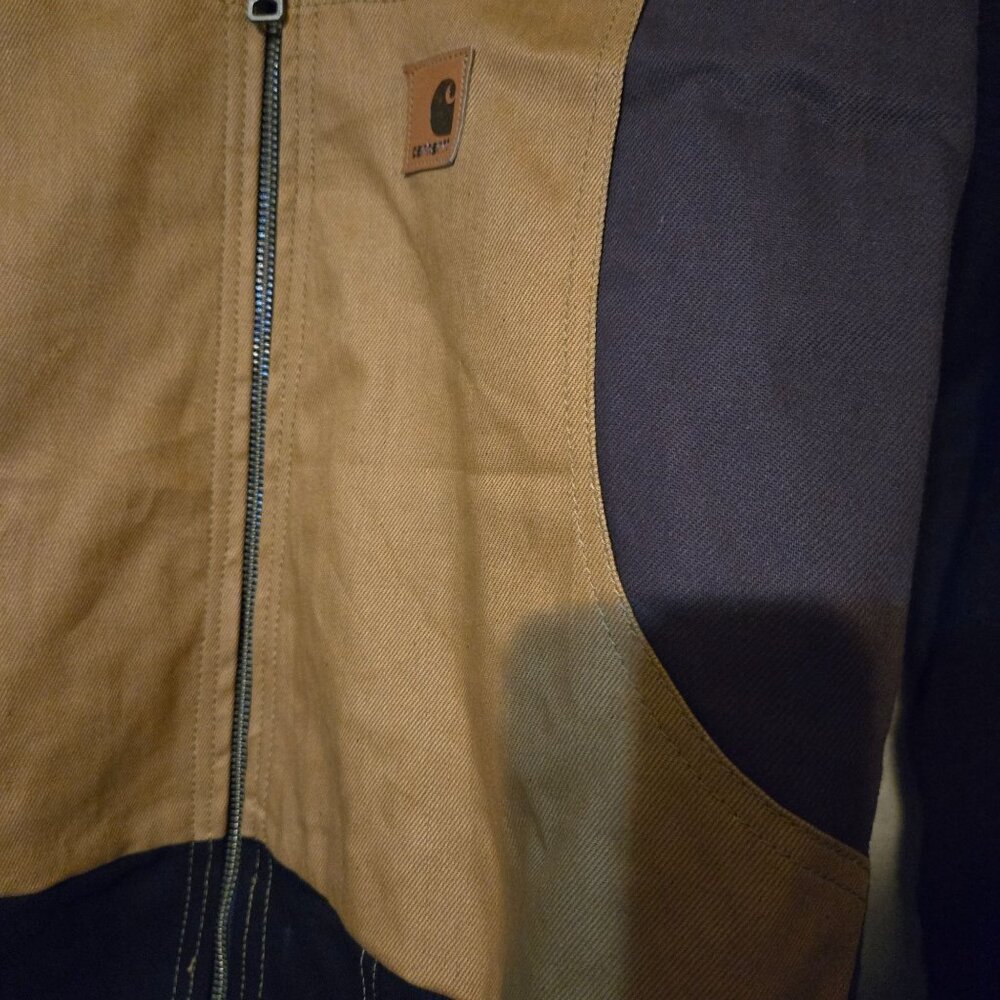 Carhartt Hooded Patchwork Reworked Jacket L Multicolor Men Zip Front Ribbed Cuff - Picture 7 of 7